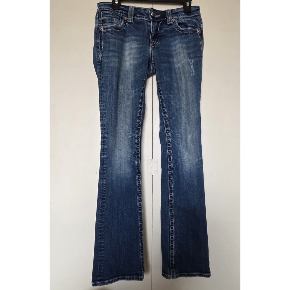 MISS ME Womens Blue Bootcut Jeans Mid-Rise 28x33 some Fading VG Condition!